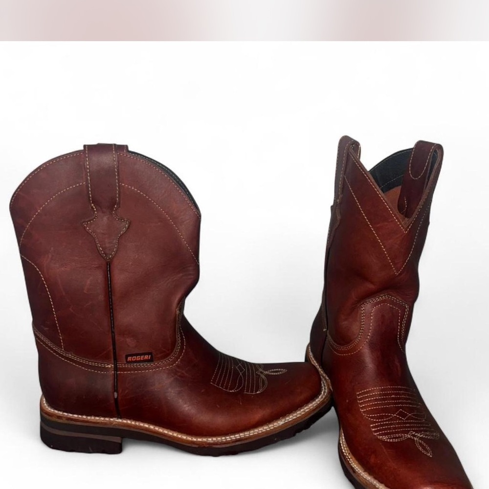 Roger Men’s Brown Leather Western Size 9 USA & 27 MX Square Toe Cowboy Boots - Picture 5 of 7